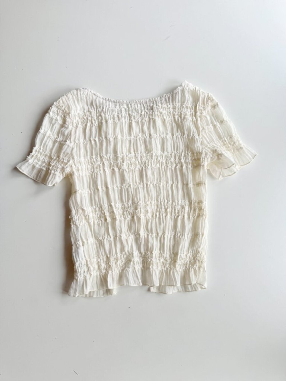 COMMENSE Ivory Ruched Chiffon Ruffled Button Front Blouse Skirt Set, Size XS - Picture 9 of 16